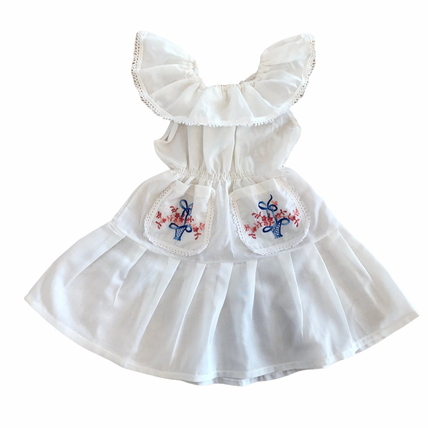 Vintage 1970s White Embroidered Boho Dress British Made 9-12 Months