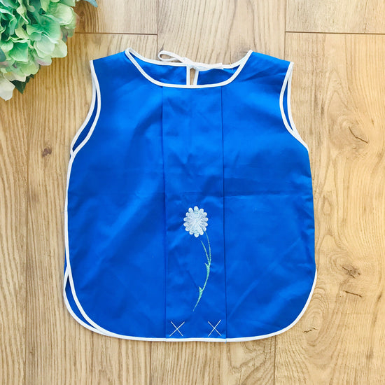 Vintage 70's Blue Embroidered Apron / Bib  French Made 3-4Y