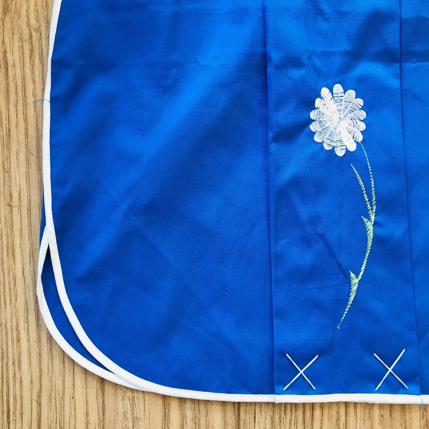 Vintage 70's Blue Embroidered Apron / Bib  French Made 3-4Y