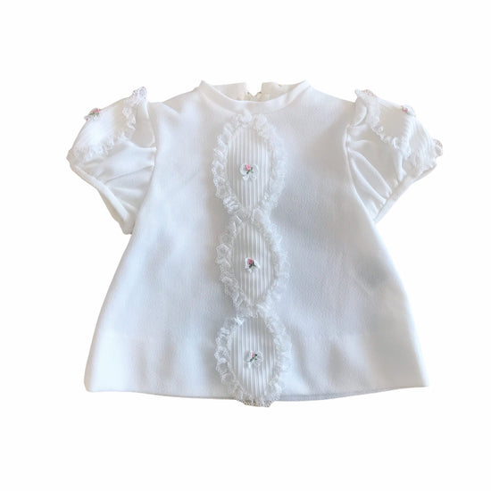 Vintage 1960's White Ruffles Baby Dress French Made Newborn / 0-3 Months
