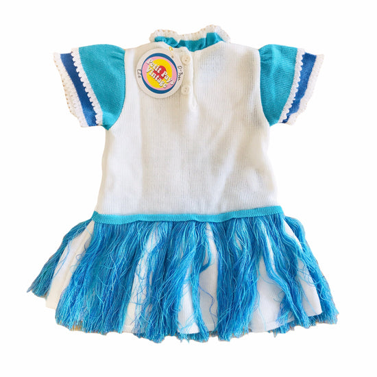 Vintage 1970's Blue Knitted Fringed Baby Dress French Made Newborn / 0-3 Months