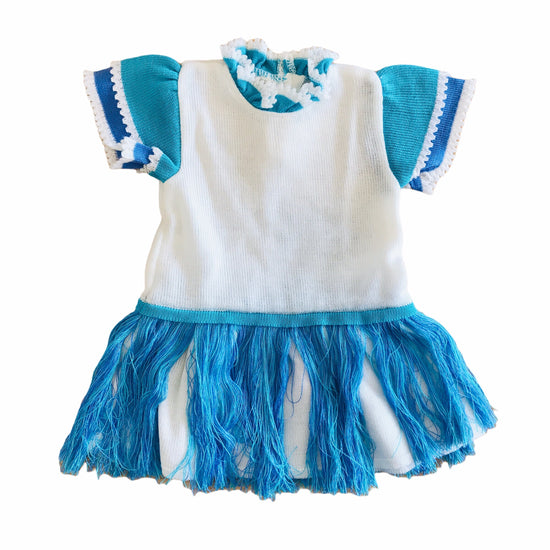 Vintage 1970's Blue Knitted Fringed Baby Dress French Made Newborn / 0-3 Months