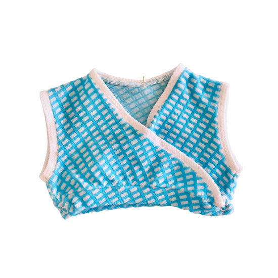 Load image into Gallery viewer, Vintage 70&amp;#39;s Blue Crop Baby Vest French Made 0-3 M
