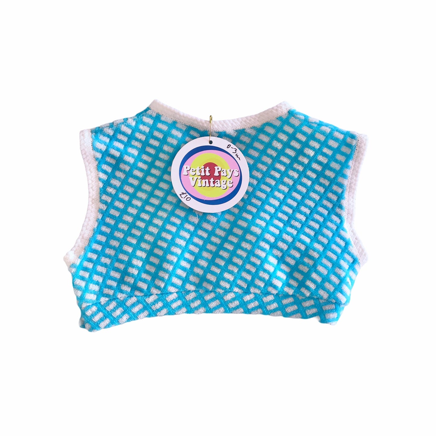 Vintage 70's Blue Crop Baby Vest French Made 0-3 M