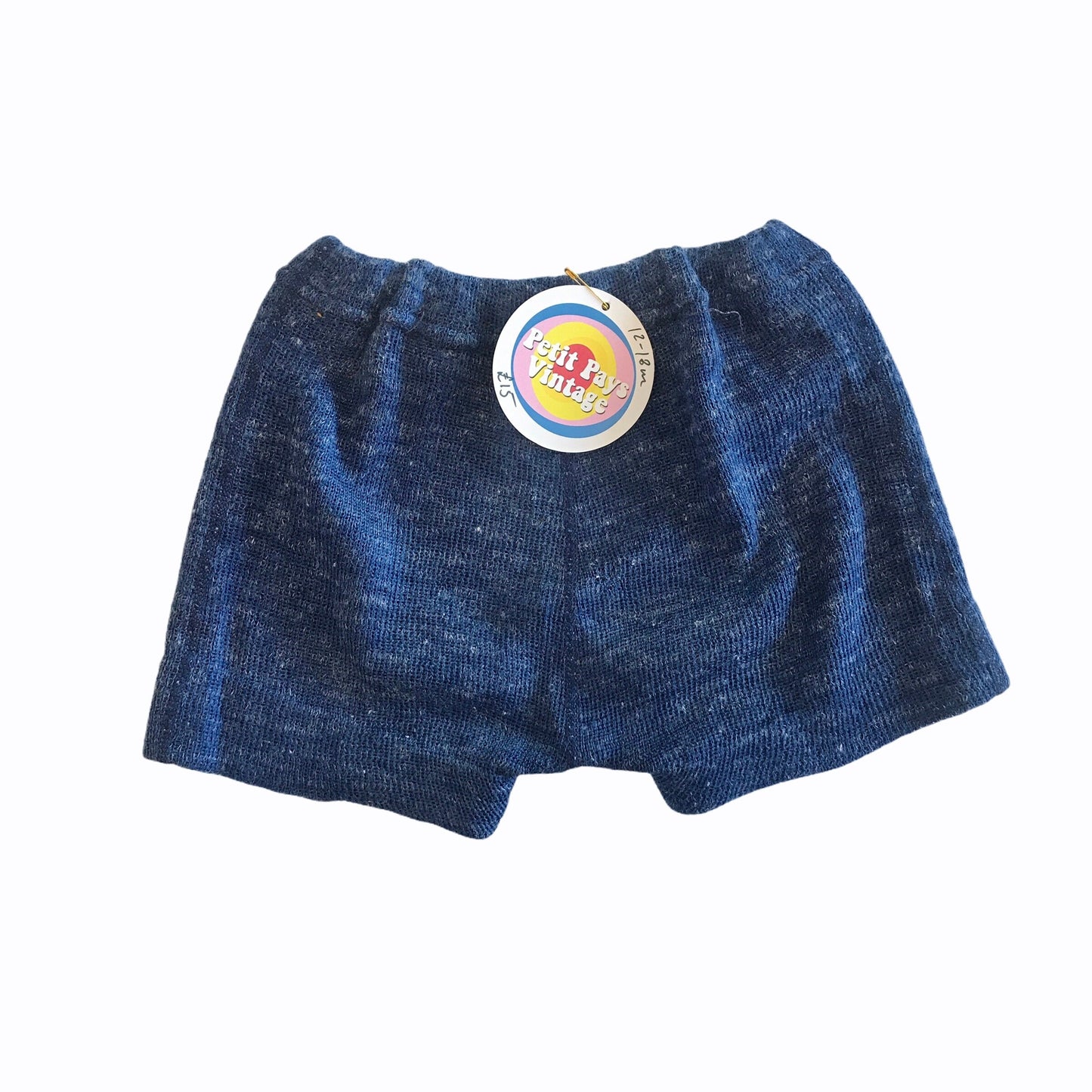 Load image into Gallery viewer, Vintage 1970s Blue Knitted Toddler Shorts French Made 12-18 Months
