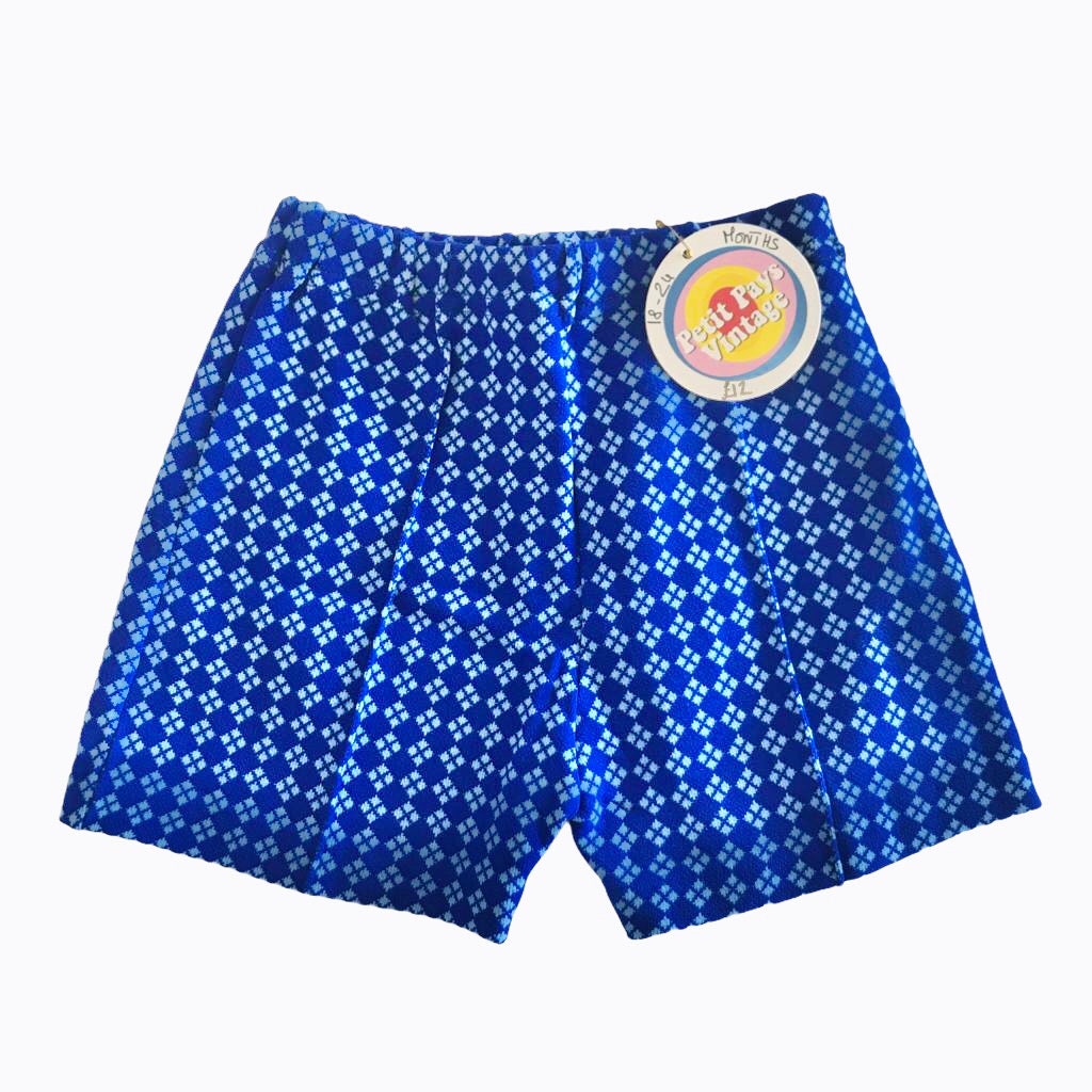 Vintage 1960s Printed Blue Nylon Shorts 18-24 Months