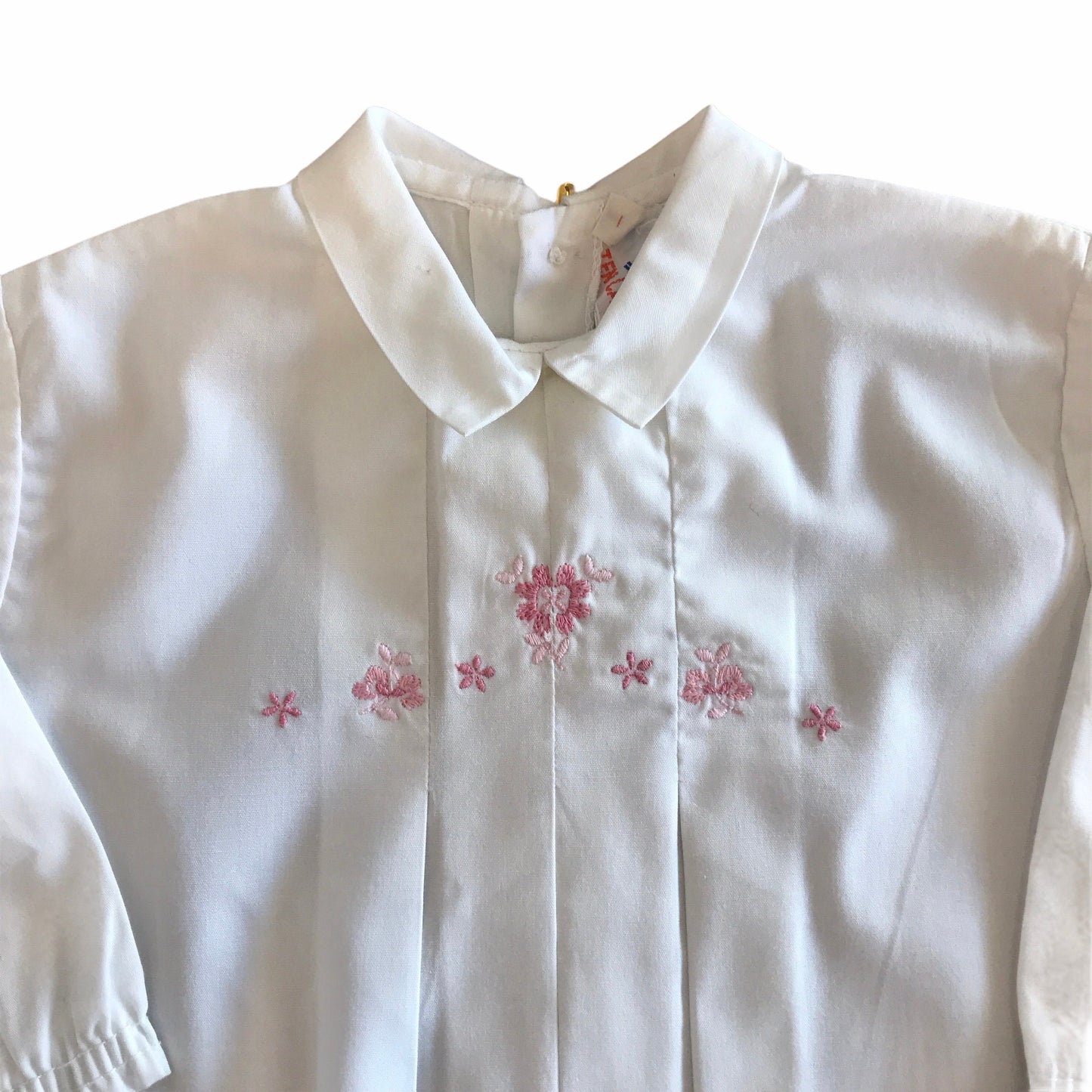 Vintage 1960s White/Pink Embroidered  Shirt British Made 3-6 Months