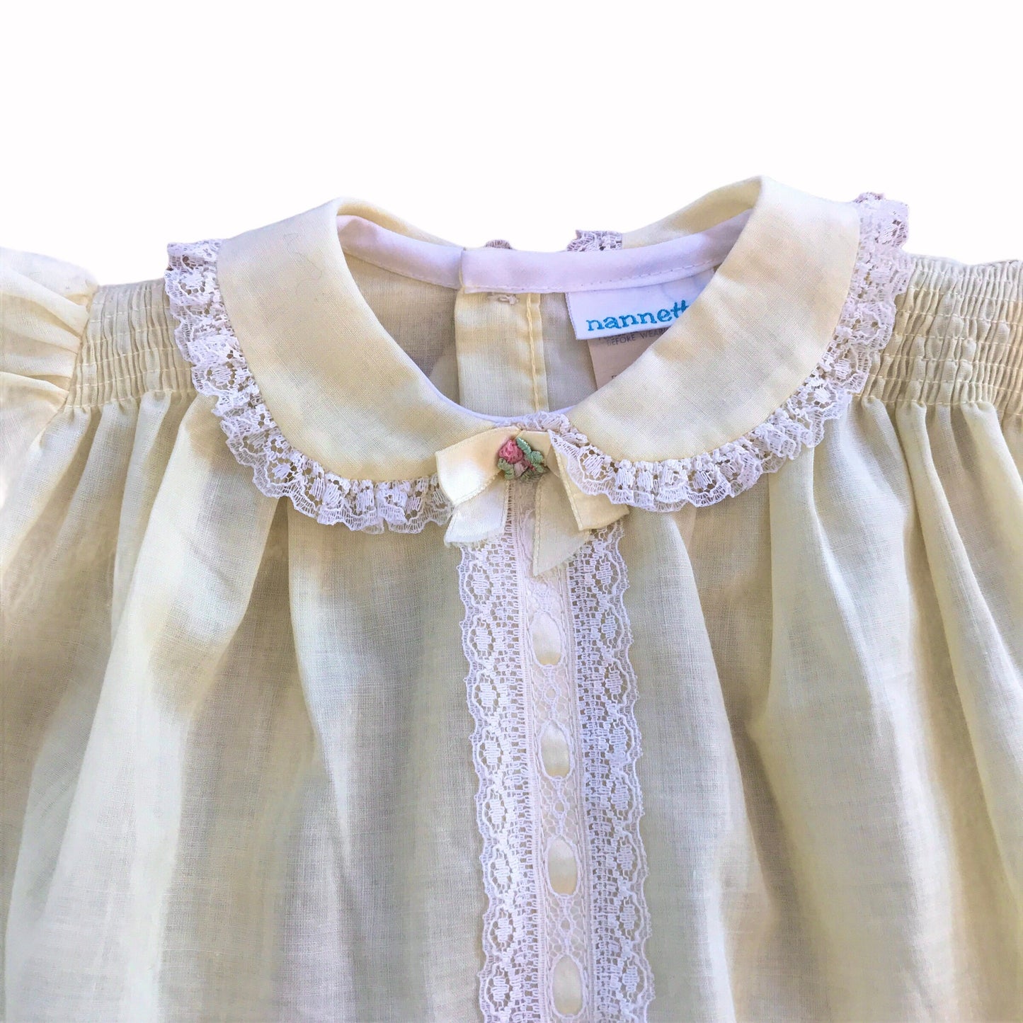 Vintage 1960s White / Pale Yellow Dress  British  Made 9-12 Months