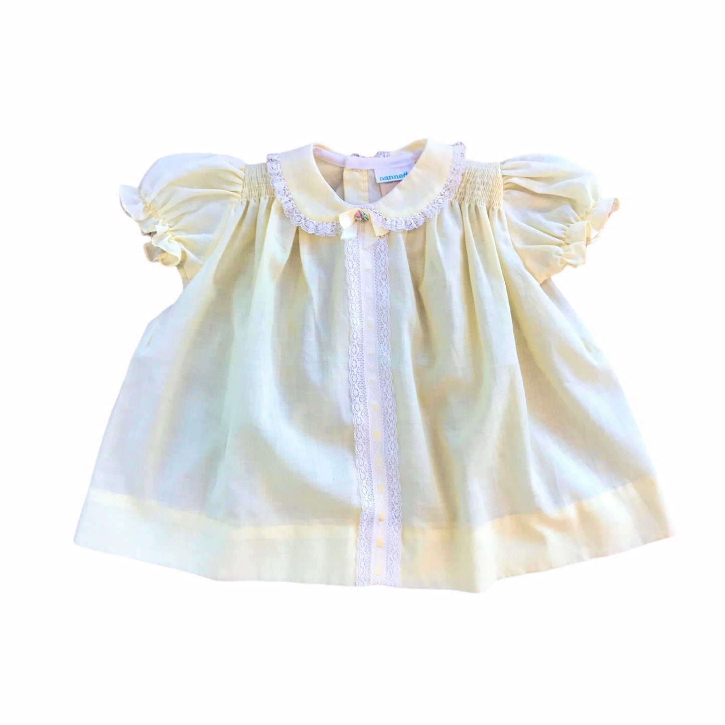 Vintage 1960s White / Pale Yellow Dress  British  Made 9-12 Months