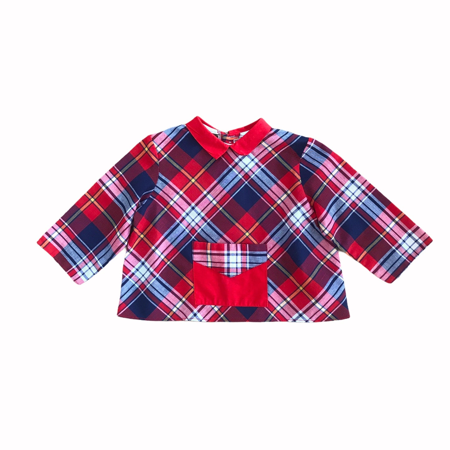 Vintage 1960s Red Tartan Shirt/Blouse  French Made 6-9 Months
