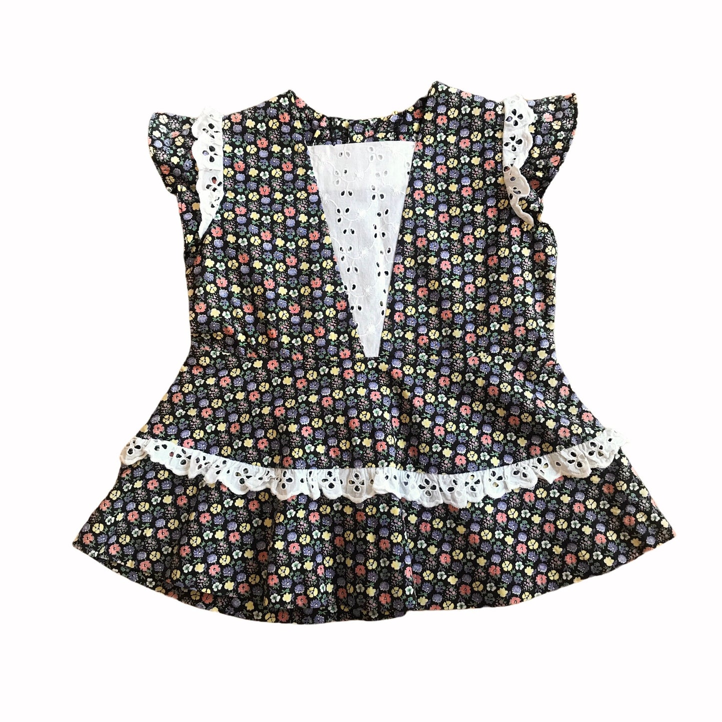 Vintage 70s Baby Floral Boho / Folk Dress French Made 6-9 Months