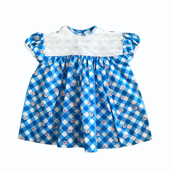 Vintage 60s Baby Blue Gingham /Floral  Dress British Made 6-9 Months