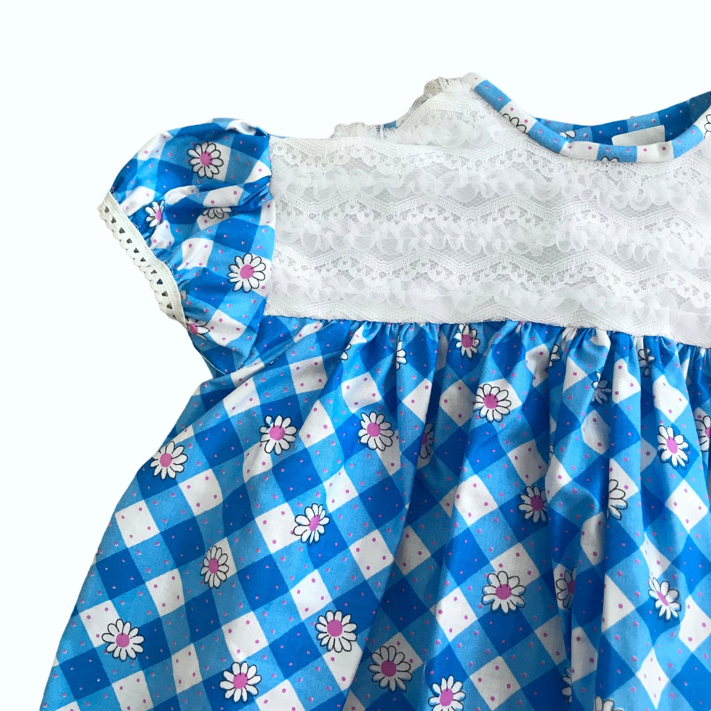 Vintage 60s Baby Blue Gingham /Floral  Dress British Made 6-9 Months