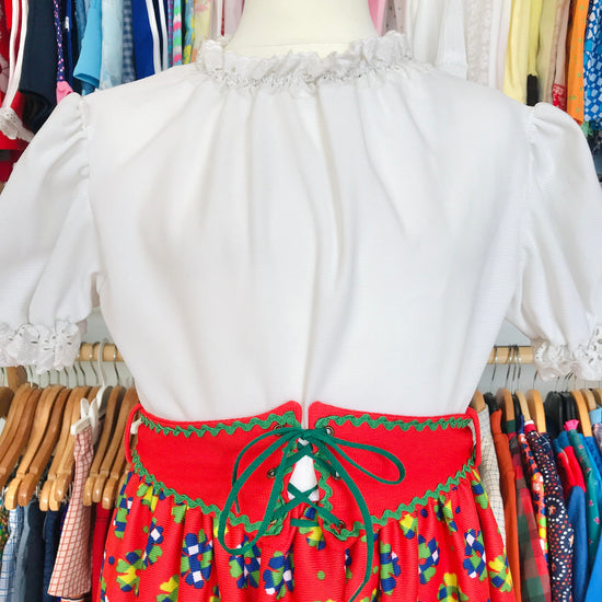 Load image into Gallery viewer, Vintage 1970&amp;#39;s Red / White Printed Boho Folk Maxi Dress / 8-10Yrs
