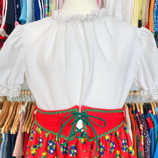 Vintage 1970's Red / White Printed Boho Folk Maxi Dress / 8-10Yrs
