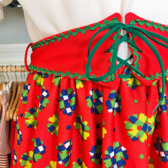 Load image into Gallery viewer, Vintage 1970&amp;#39;s Red / White Printed Boho Folk Maxi Dress / 8-10Yrs
