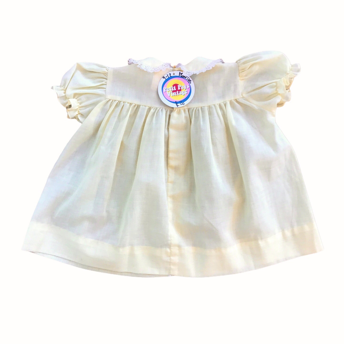 Vintage 1960s White / Pale Yellow Dress  British  Made 9-12 Months