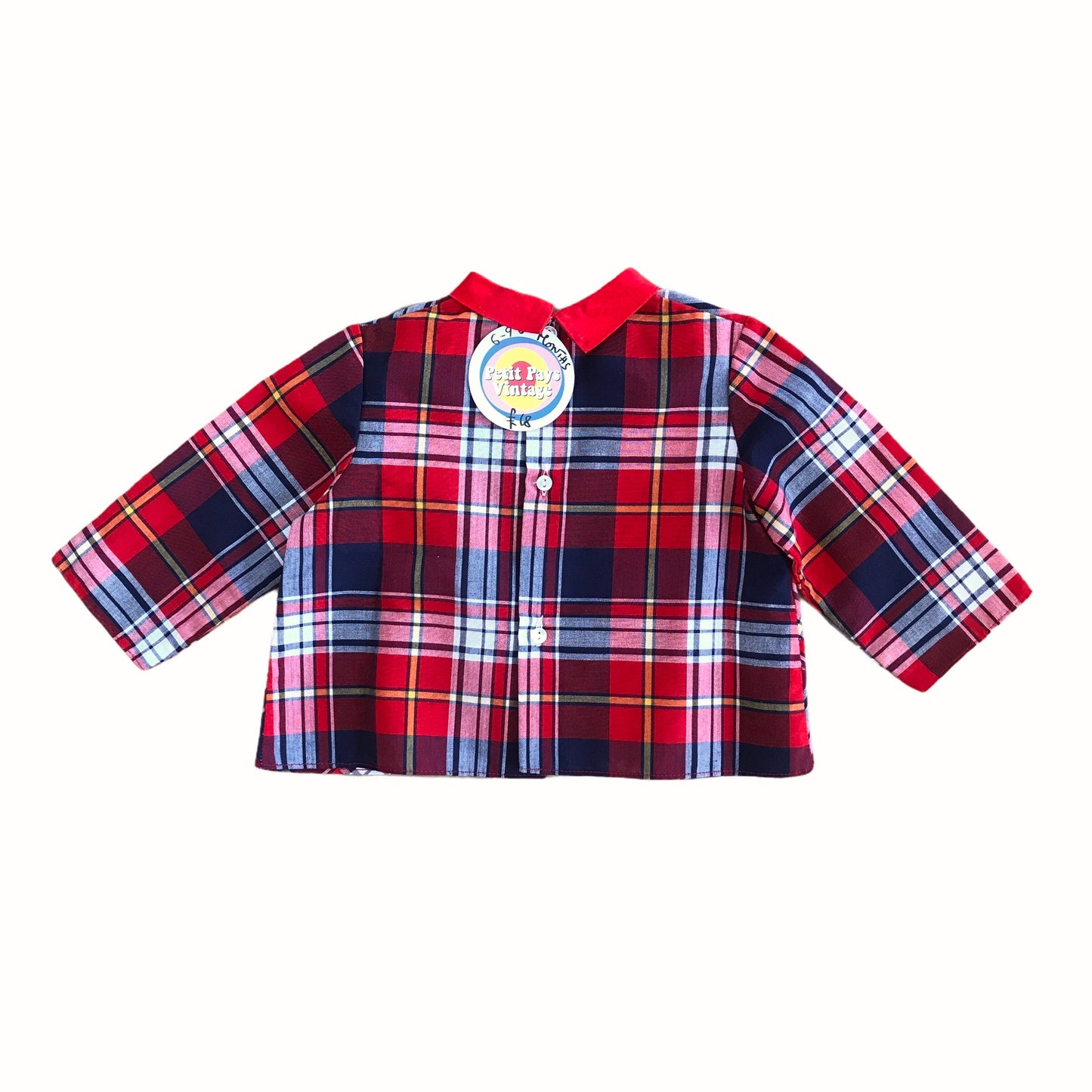 Vintage 1960s Red Tartan Shirt/Blouse  French Made 6-9 Months