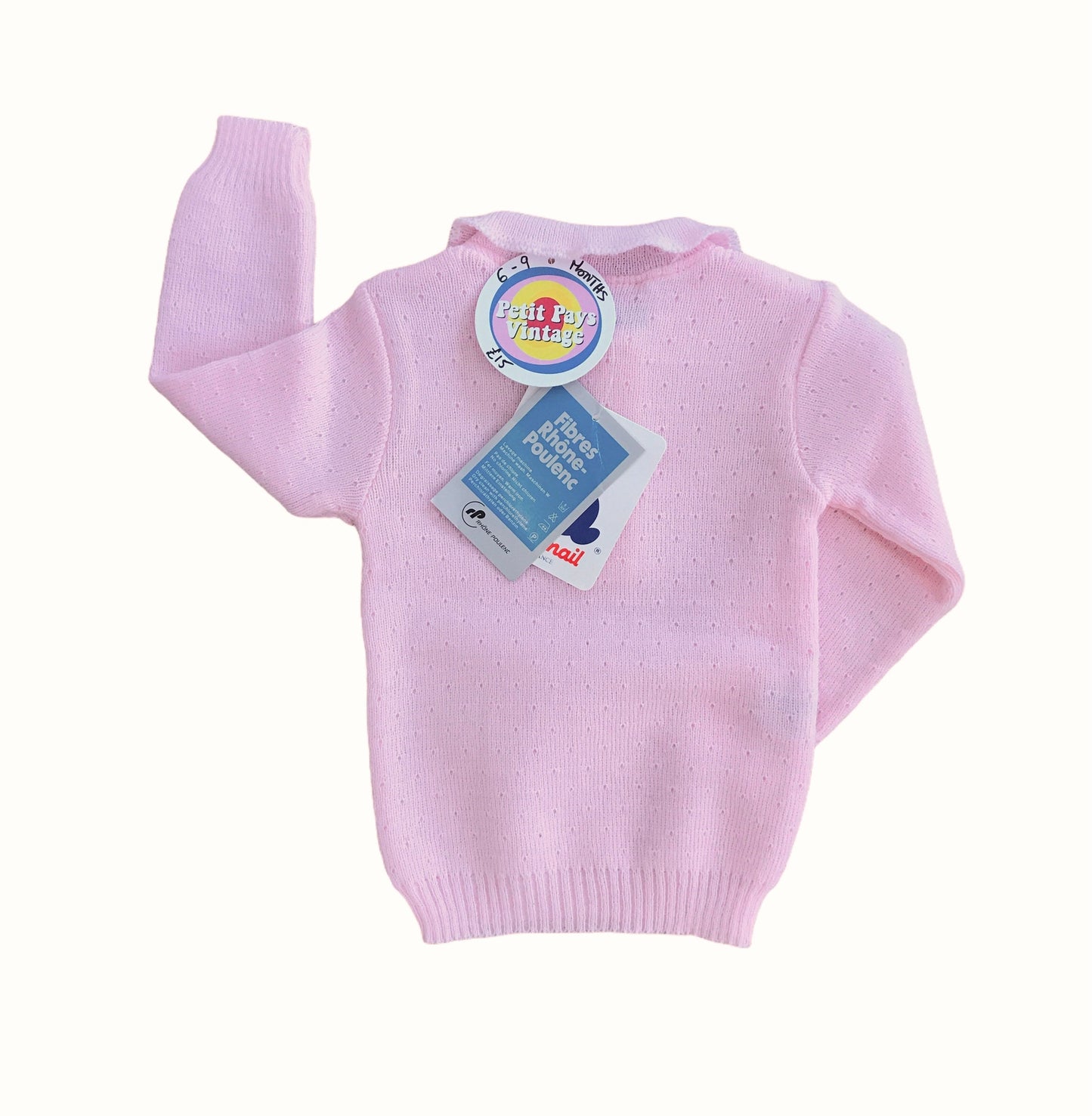 Vintage 70s Pink Knitted Jumper French Made  6-9 Months