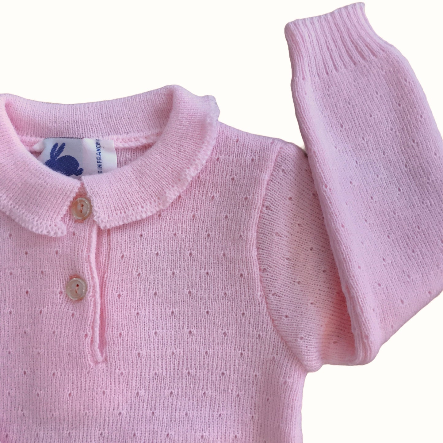 Vintage 70s Pink Knitted Jumper French Made  6-9 Months