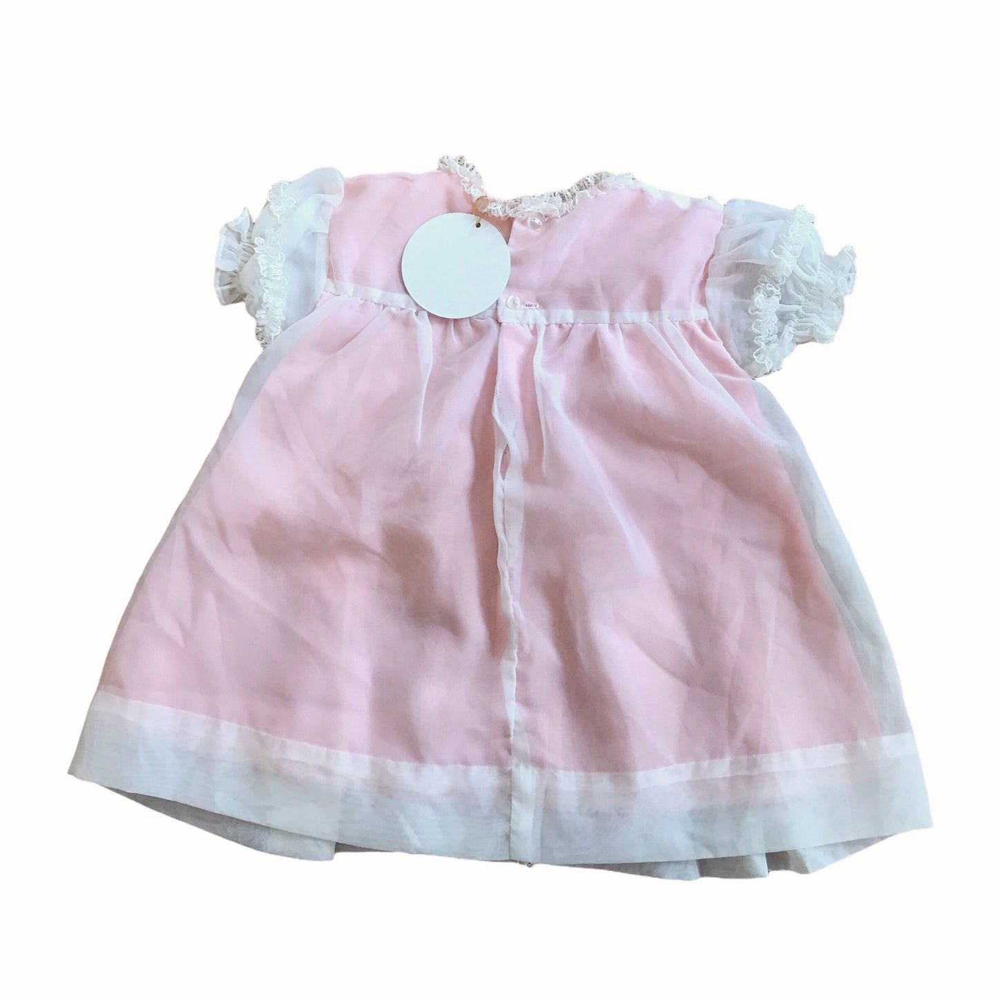 Vintage 60s Baby White/Pink Ruffle Sheer Dress British Made 6-9 Months