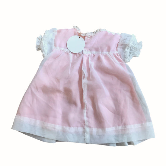 Vintage 60s Baby White/Pink Ruffle Sheer Dress British Made 6-9 Months