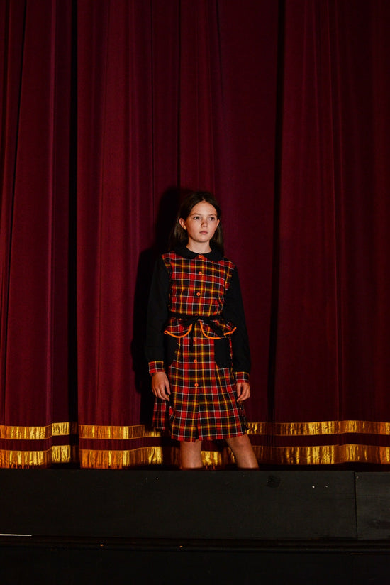 Vintage 1970's Check Black / Orange Dress French Made / 10Yrs and over