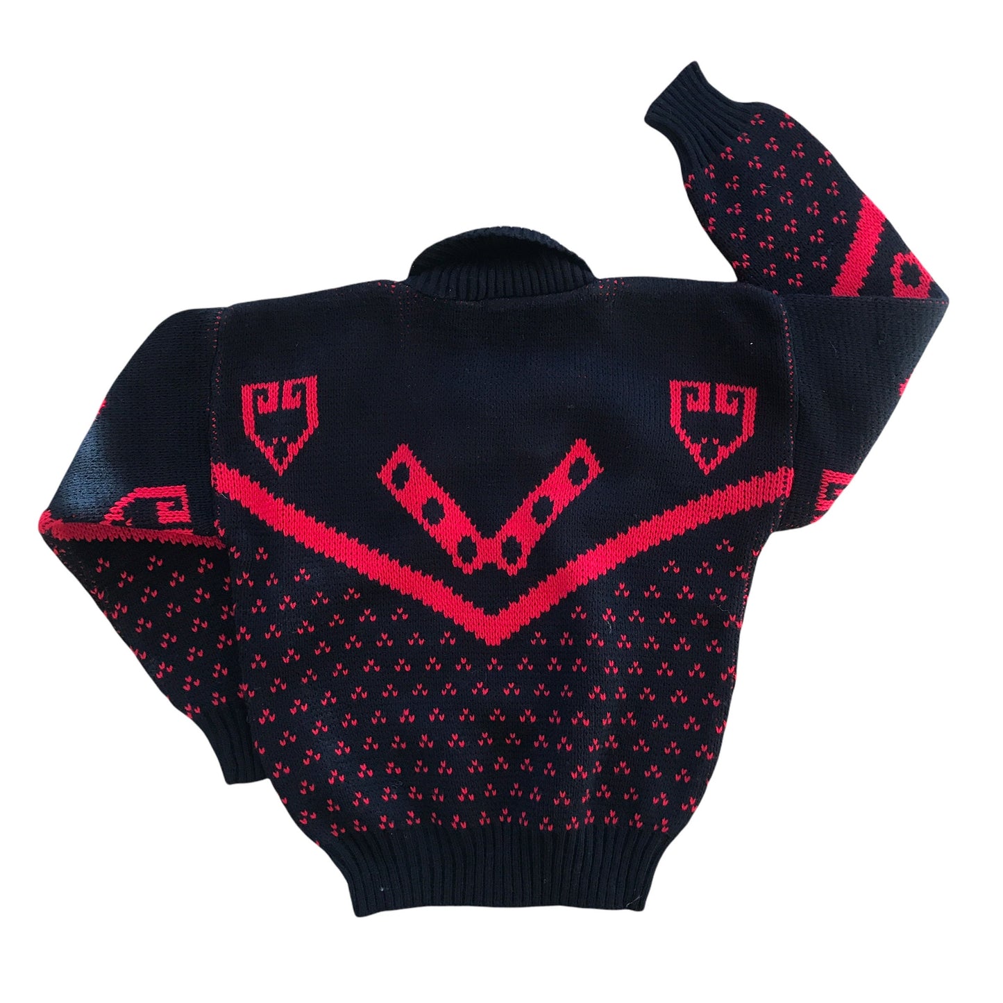 Vintage 1970's Red Black Shawl Jumper 5-6 Years