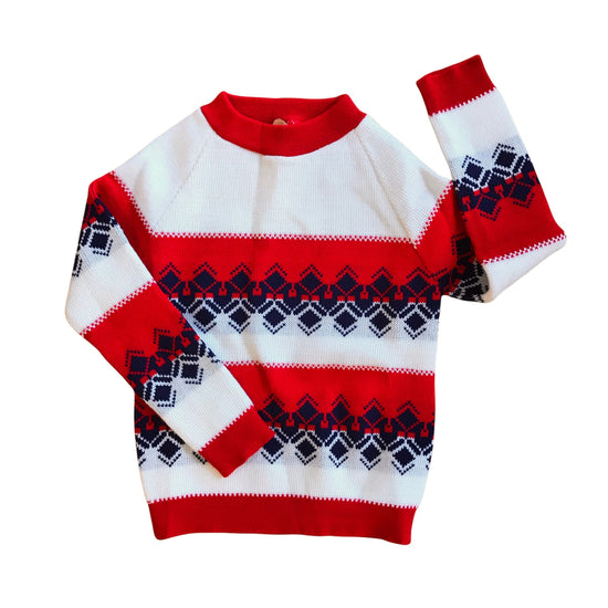 1960's Children's White/ Red Fairisle Jumper 3-4Y