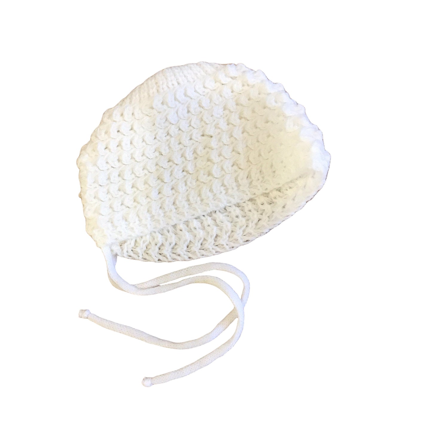 Vintage 70's White Knitted Newborn Bonnet /Hat