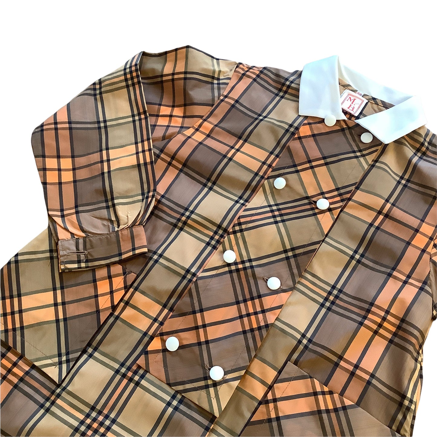 Load image into Gallery viewer, Vintage 1960s Brown Check School Nylon Dress  / Blouse  6-8Y
