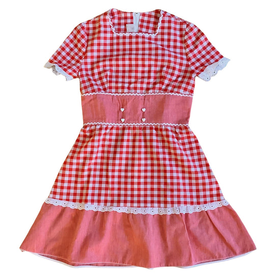 Vintage 70's Red Gingham Dress  8-10Y