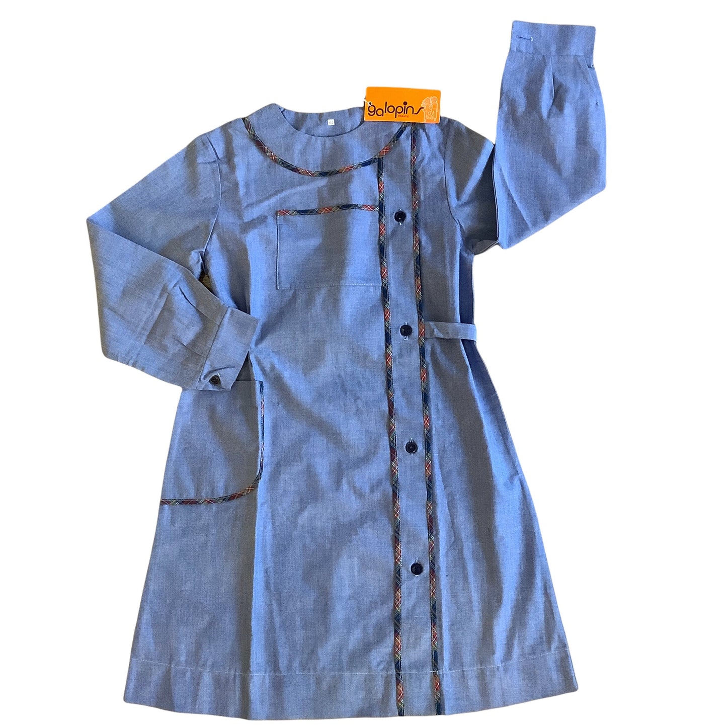 Vintage 70's Blue Dress / Blouse French Made 8-10 Y