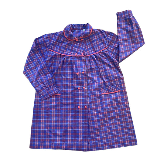 Vintage 1960s Blue Check School Nylon Shirt / Blouse  8-10Y