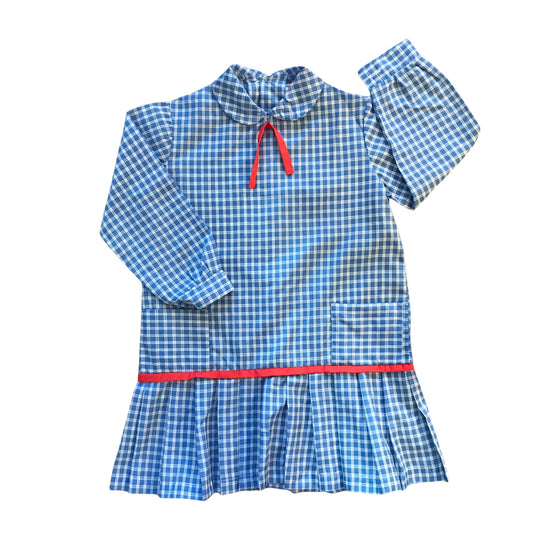 Vintage 1960s Blue Check School Nylon Dress  / Blouse  8-10Y