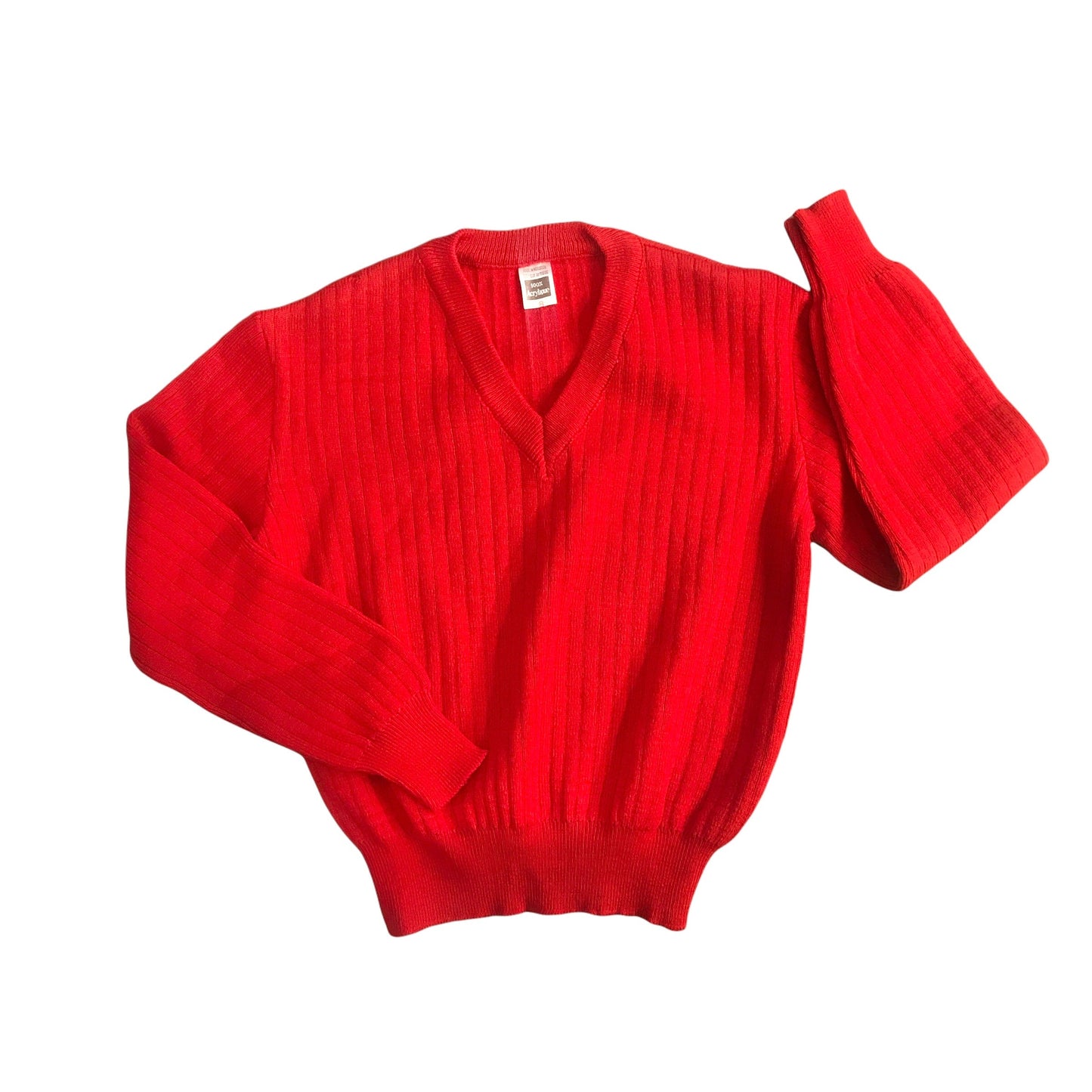 Vintage 1970's Red V-Neck Jumper 8-10 Years