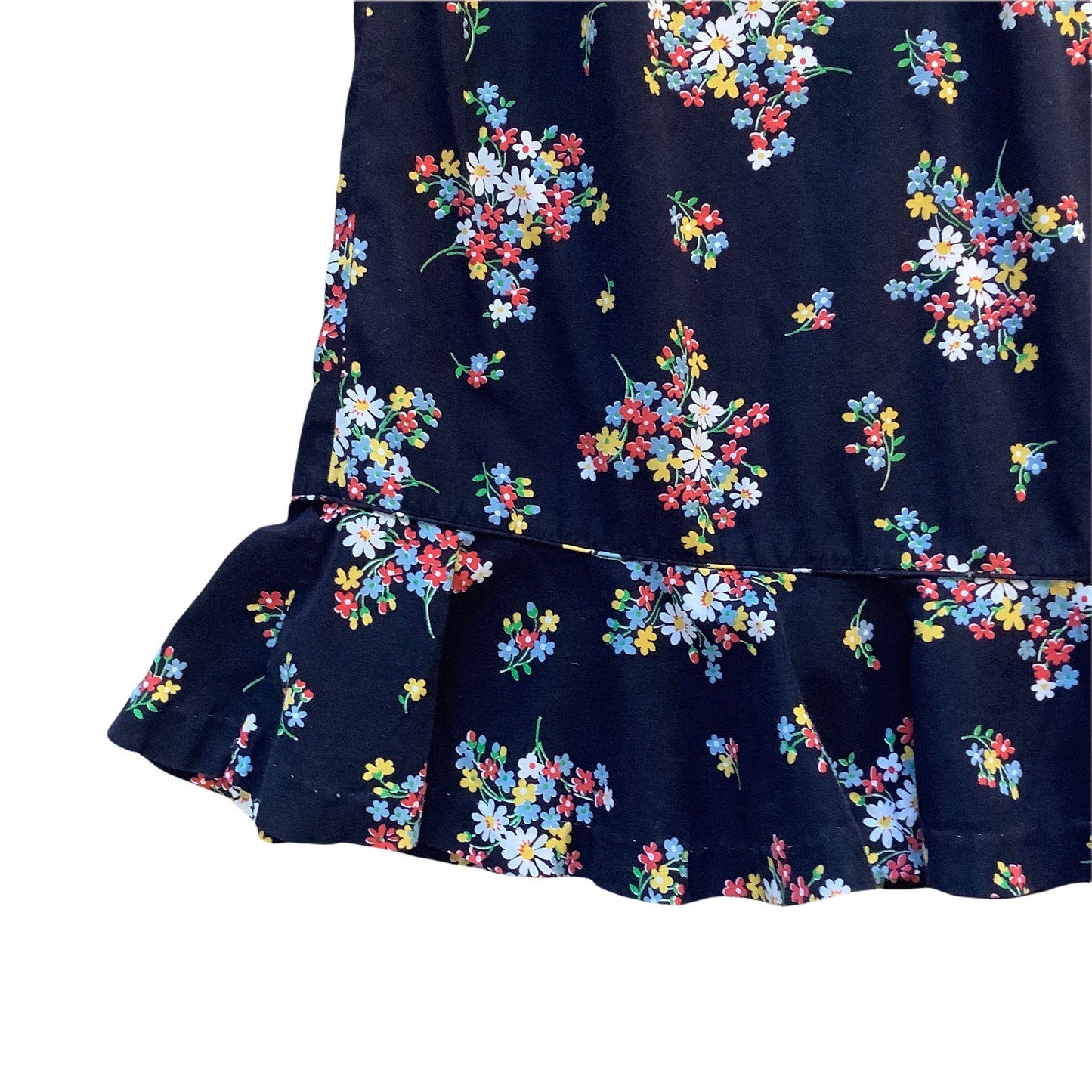 Vintage 1970's Black Floral Boho Prairie Dress / 12Yrs and over