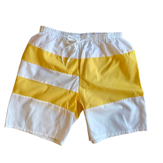 1980's Vintage Yellow / White  Swimming Shorts  10-12Y