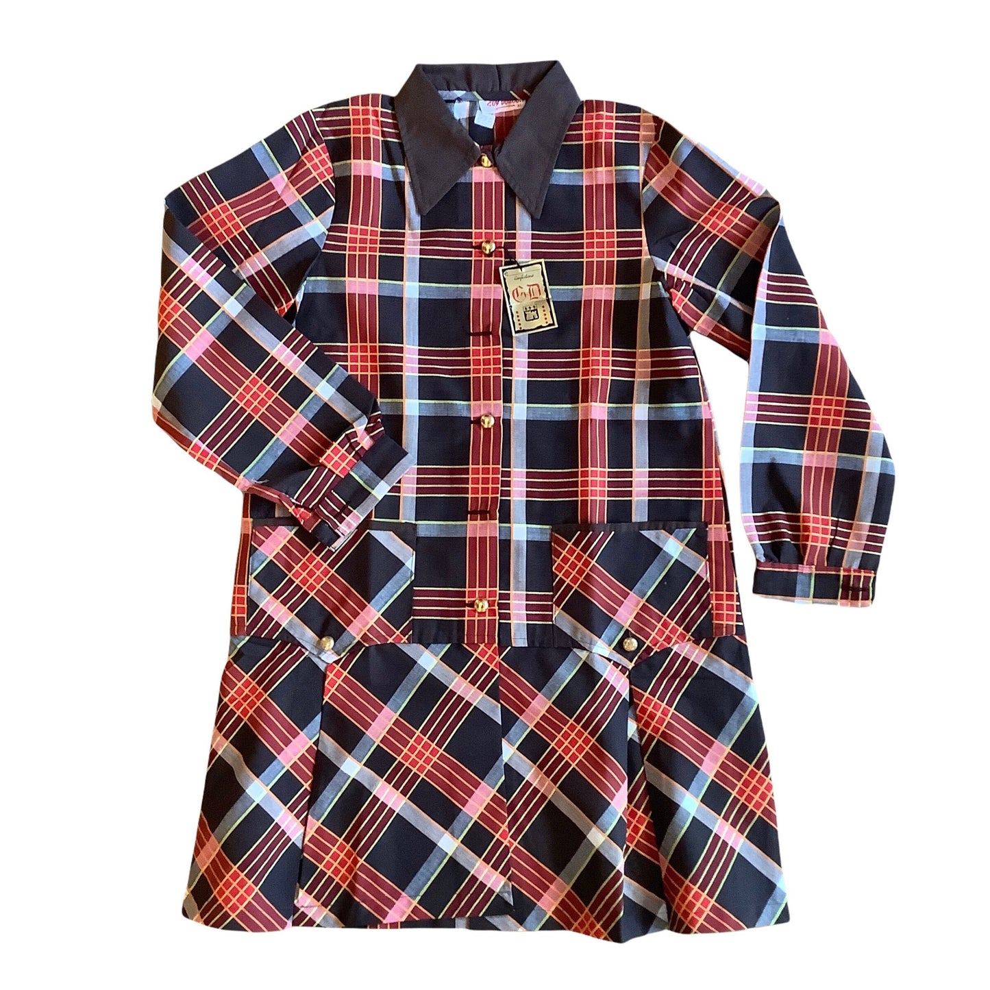 Vintage 1960's Brown Check Dress / Blouse  / 10-12Y