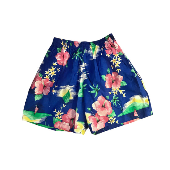 Load image into Gallery viewer, 1970&amp;#39;s Vintage Blue Floral Swimming Shorts  10-12Y
