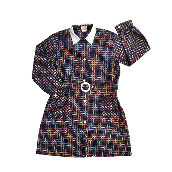 Vintage 1960s Navy Check School Nylon Shirt / Blouse  8-10Y