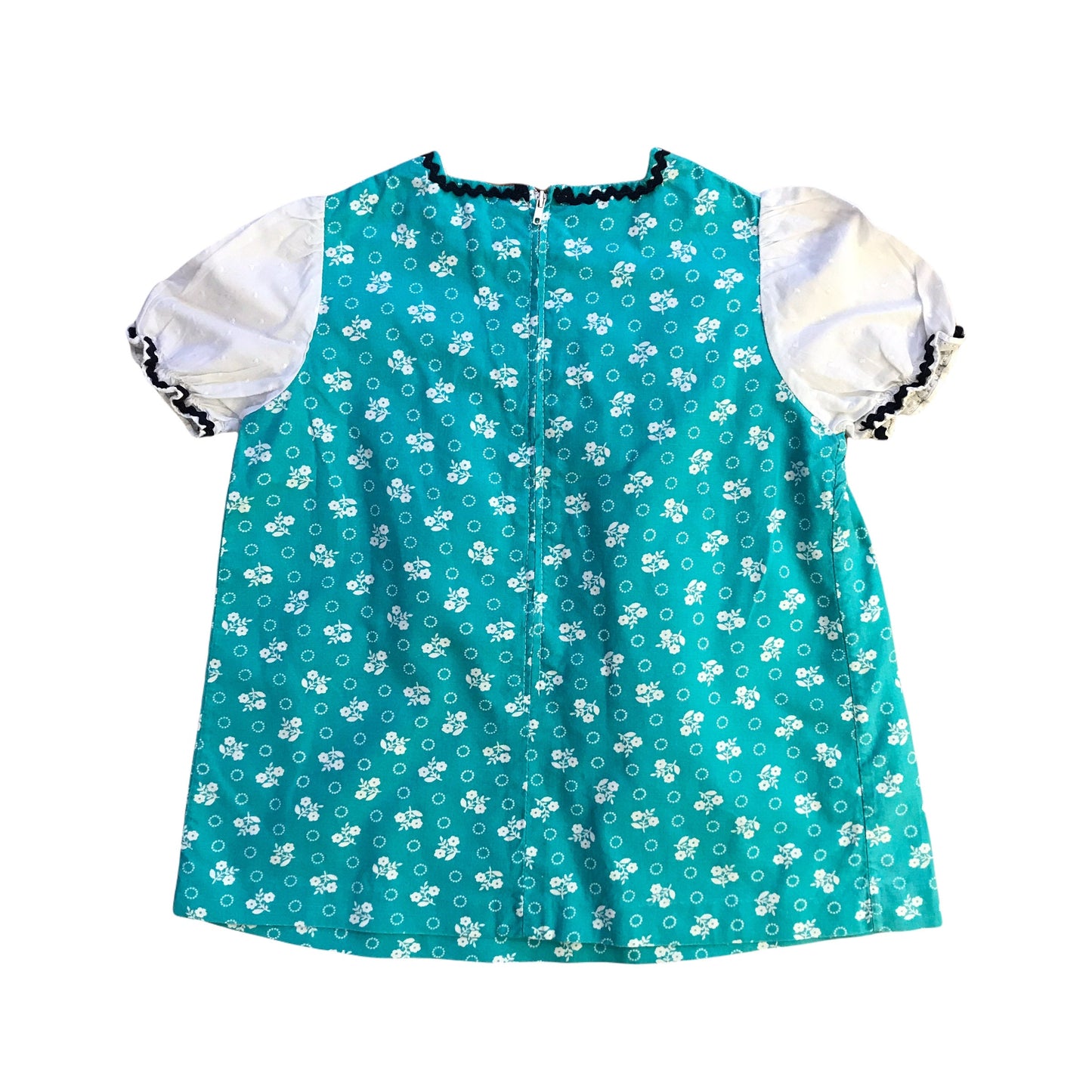 Vintage 1970's Green Printed Boho Top / 8-10Y