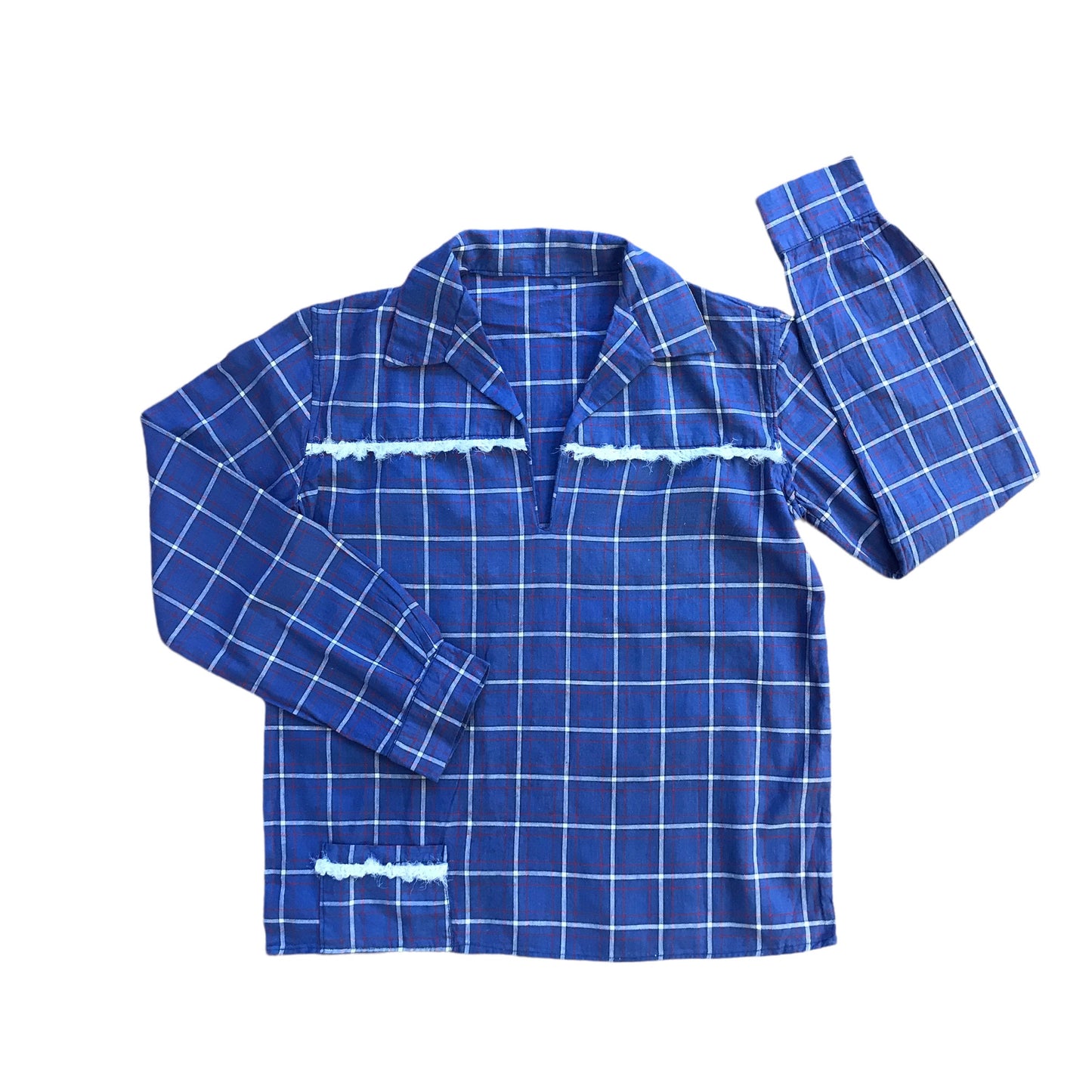 Vintage 1960s  Boho Check Blue Shirt  8-10Y