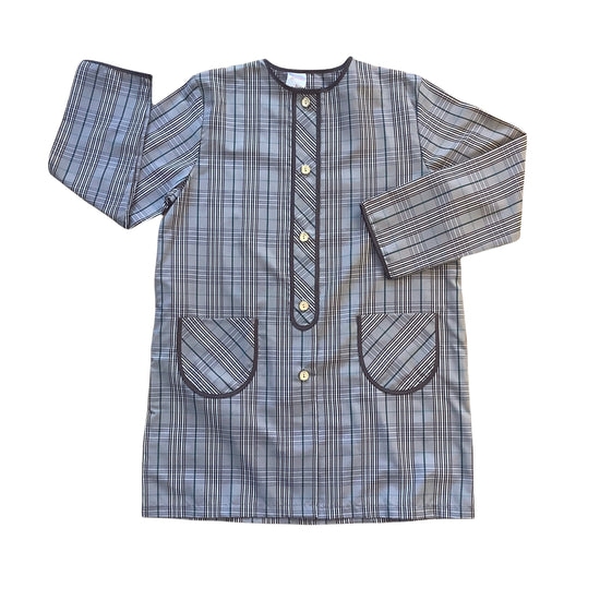 Vintage 1960s Brown Check School Nylon Shirt / Blouse  8-10Y