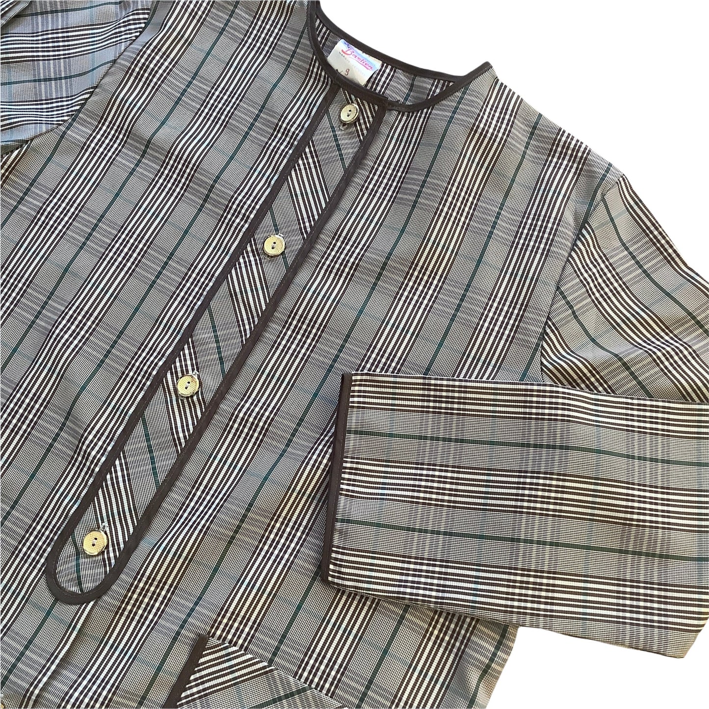 Vintage 1960s Brown Check School Nylon Shirt / Blouse  8-10Y