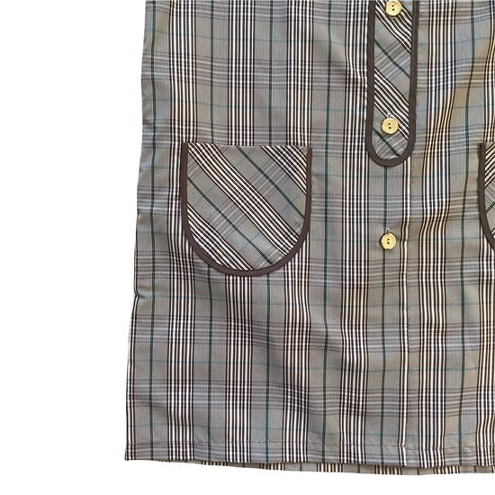 Load image into Gallery viewer, Vintage 1960s Brown Check School Nylon Shirt / Blouse  8-10Y
