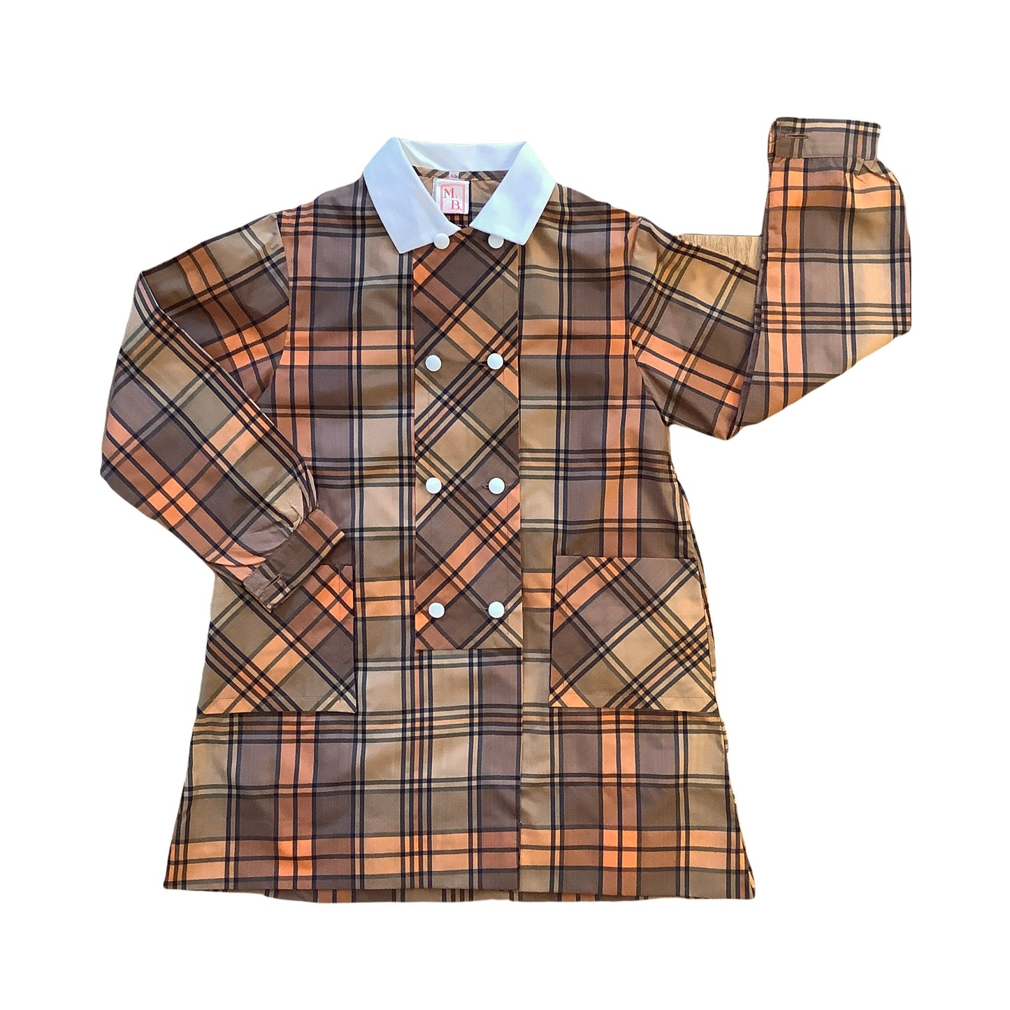 Vintage 1960s Brown Check School Nylon Dress  / Blouse  6-8Y