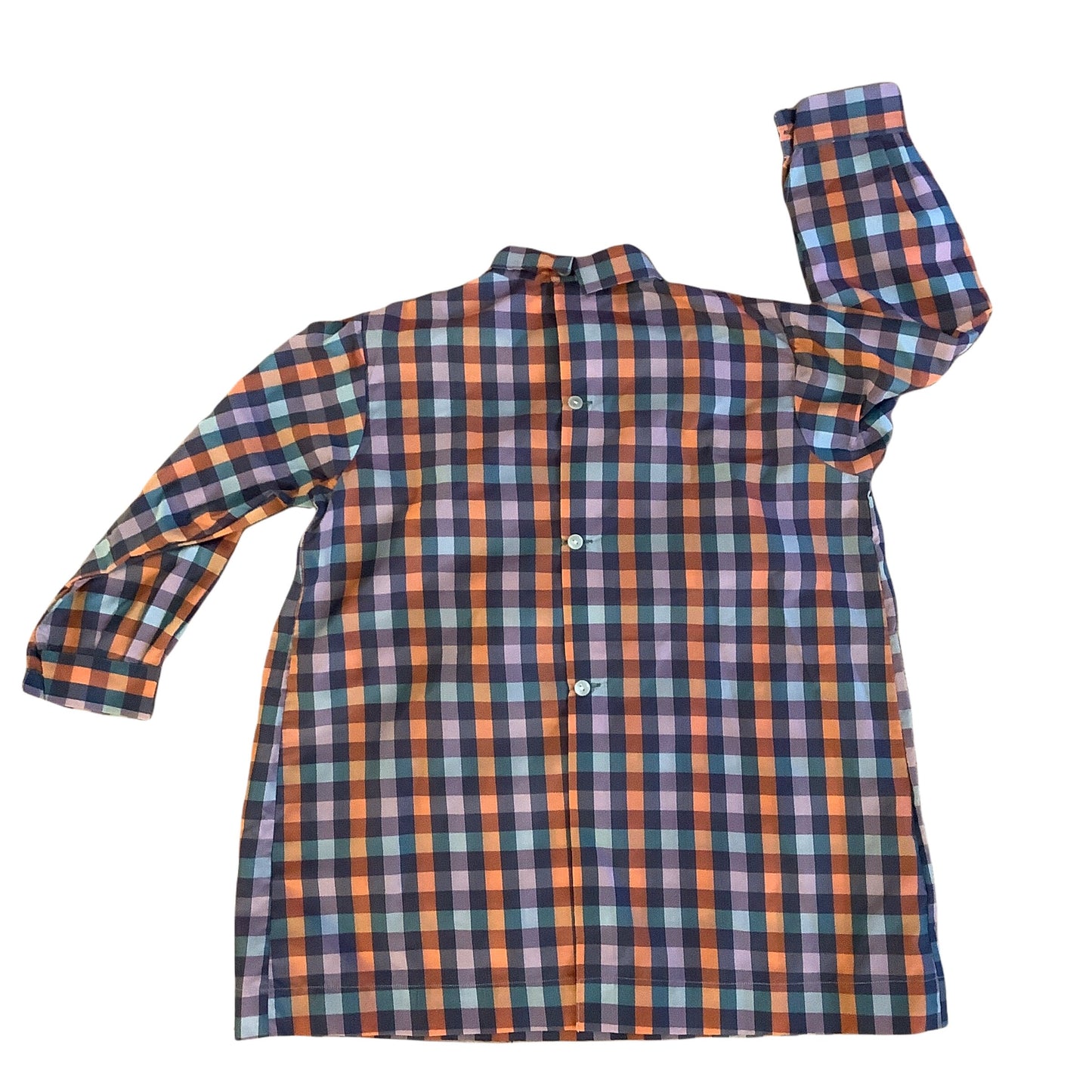 Vintage 1960s Green / Brown Check School Nylon Shirt / Blouse  8-10Y