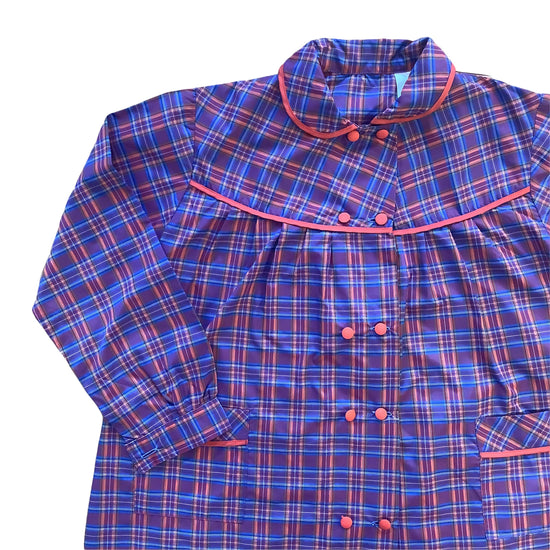 Vintage 1960s Blue Check School Nylon Shirt / Blouse  8-10Y