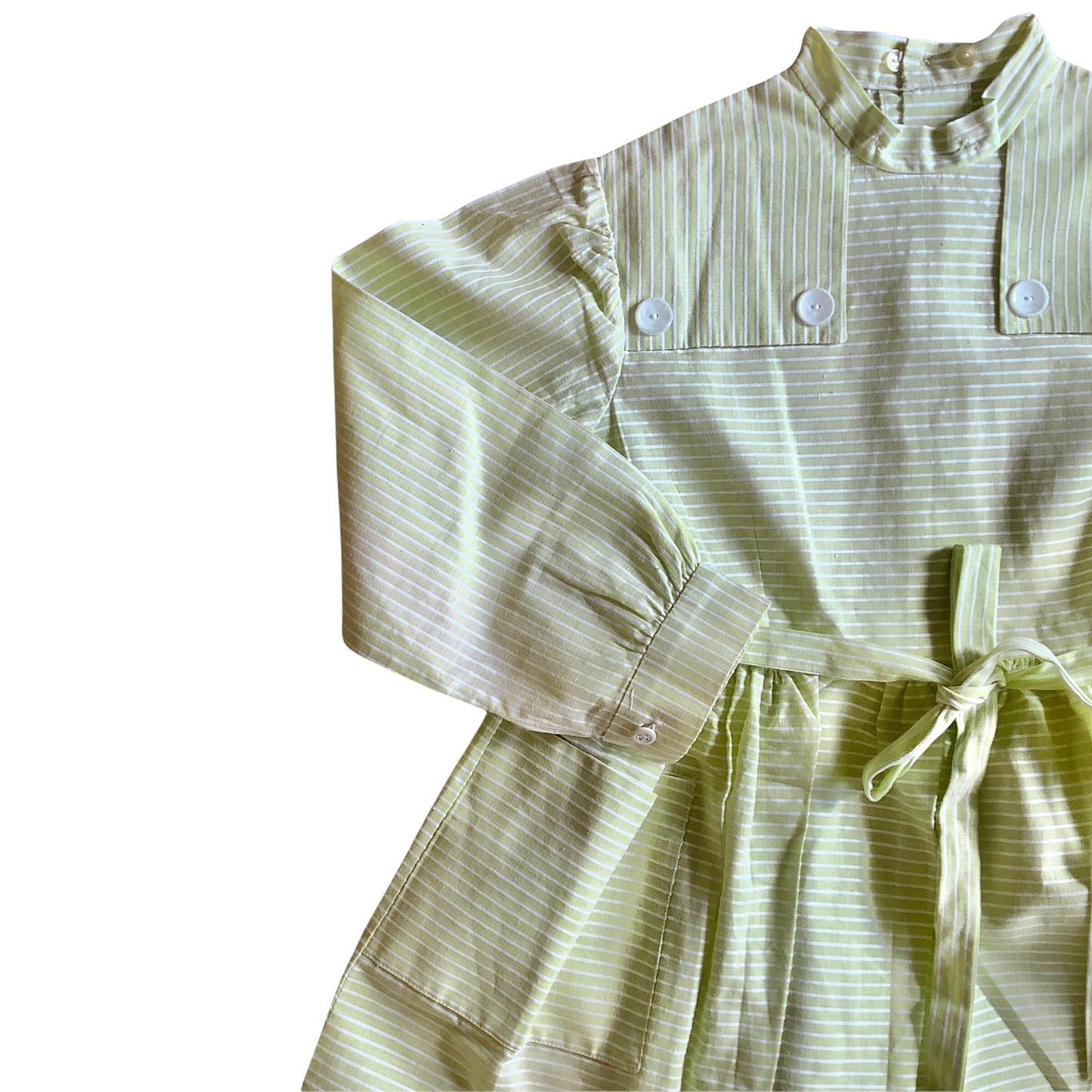 Load image into Gallery viewer, French Vintage 1960&amp;#39;s Lime Green Thinstripes Dress/Blouse / 6-8Y

